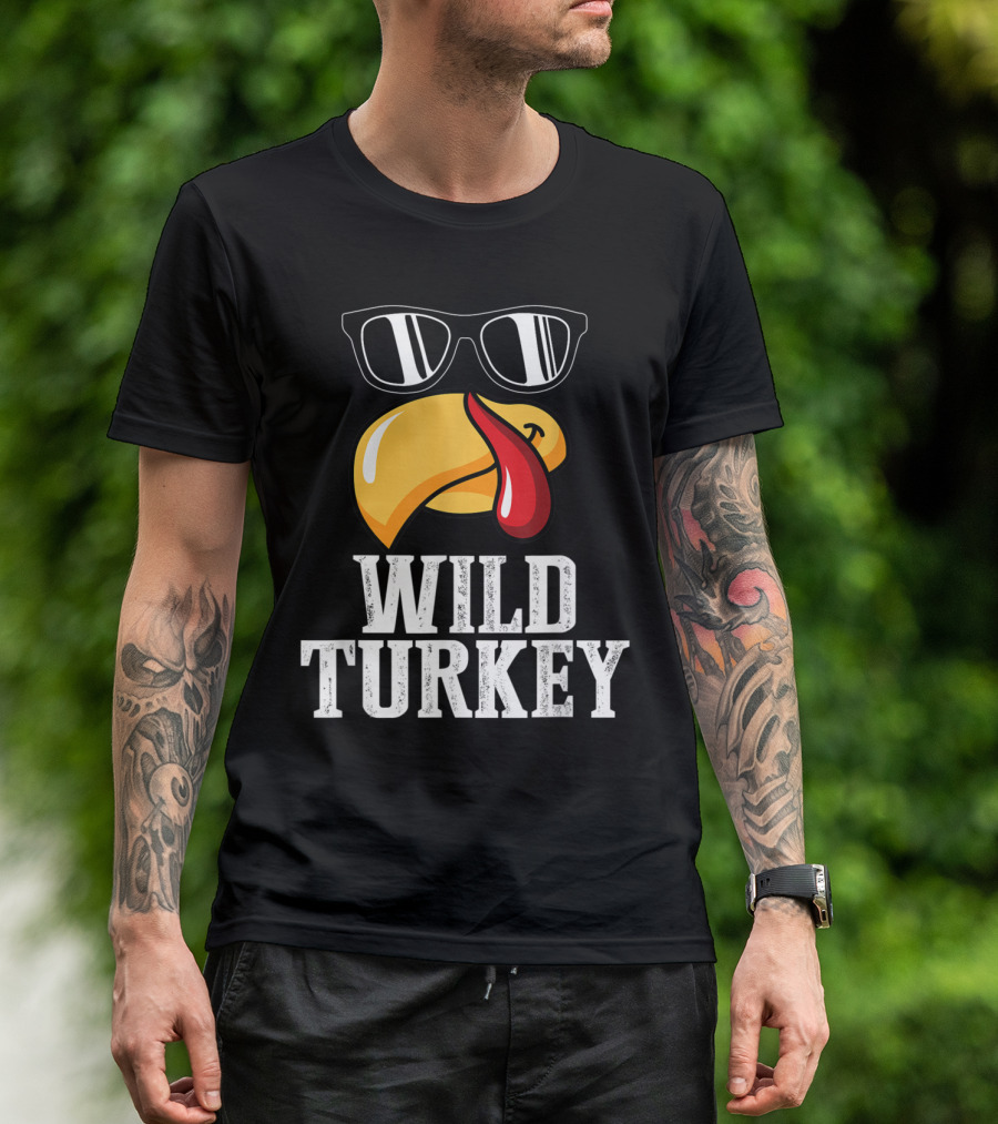 Wild Turkey Funny Sunglasses Tongue Thanksgiving Turkey Lover T-Shirt