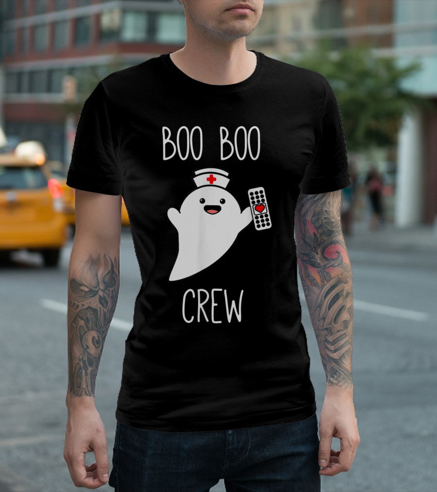 Boo Boo Crew Halloween Nurse Ghost with Nurse Cap and Heart Bandage T-Shirt