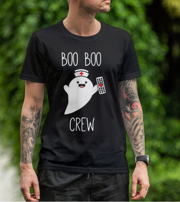 Boo Boo Crew Halloween Nurse Ghost With Nurse Cap And Heart Bandage T-Shirt