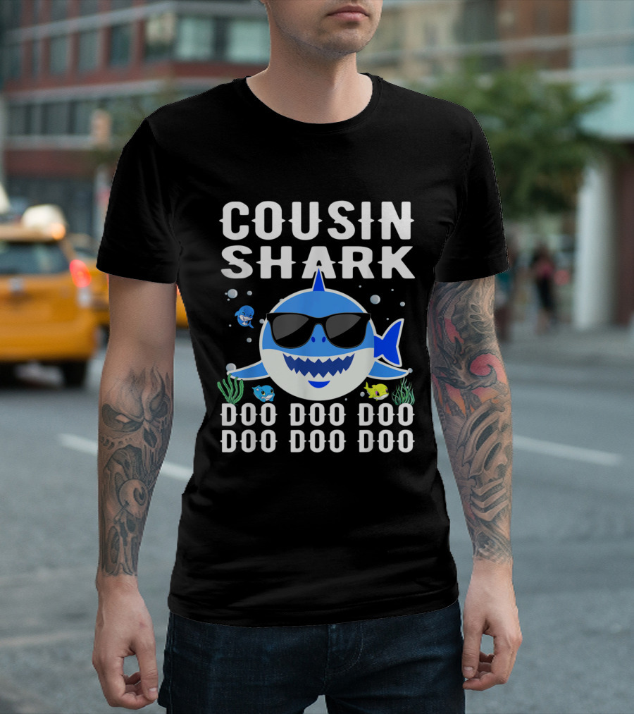 Cousin Shark Sunglasses Doo Doo Doo Baby Mommy Kids Cute Cartoon T-Shirt