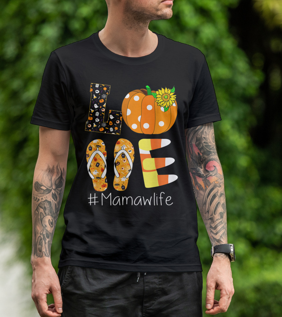 Love Pumpkin Sunflower Mamaw Life Halloween T-Shirt