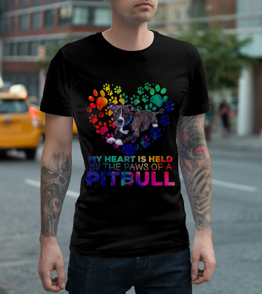 My Heart Is Held By the Rainbow Paws of a Pitbull Dog T-Shirt