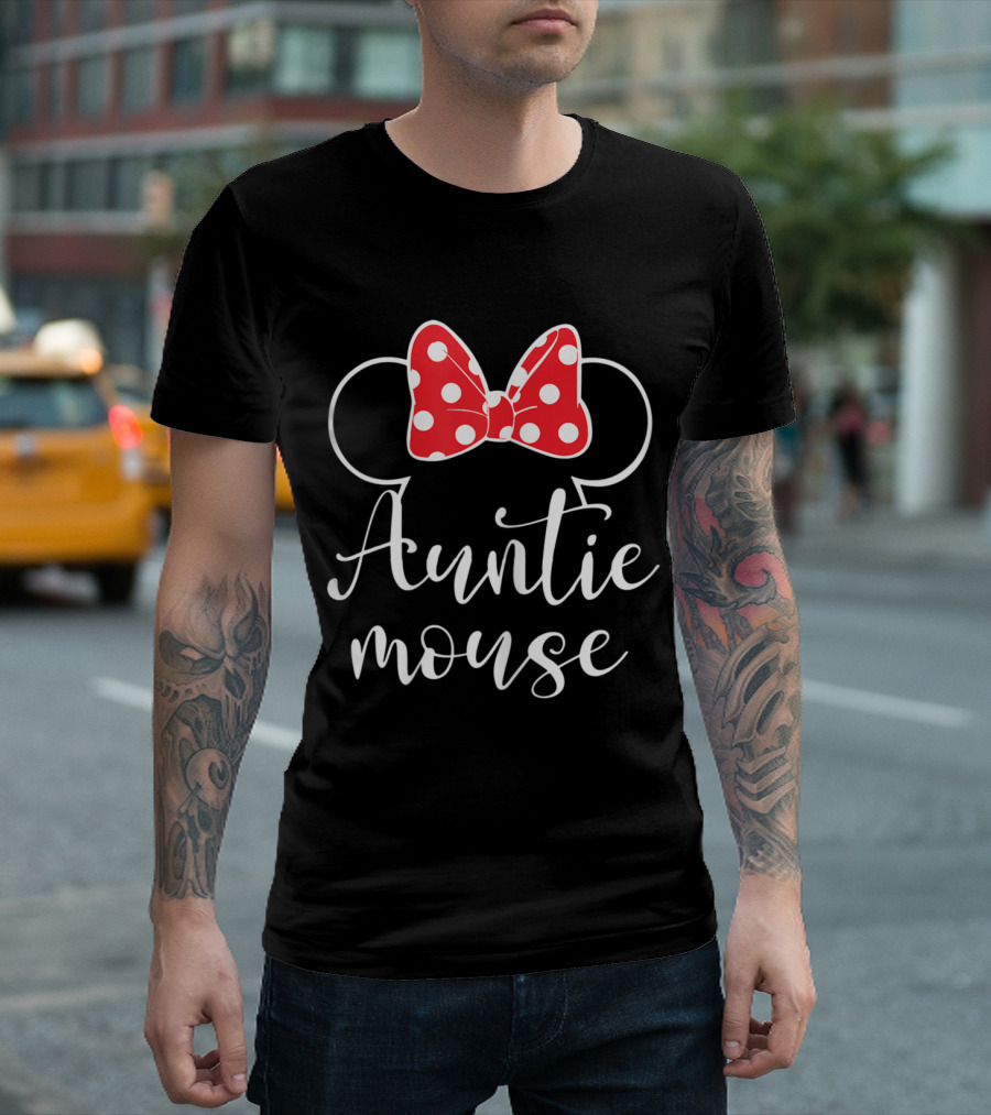 Auntie Mouse Tee Funny Aunt Birthday Party Bow Ears T-Shirt