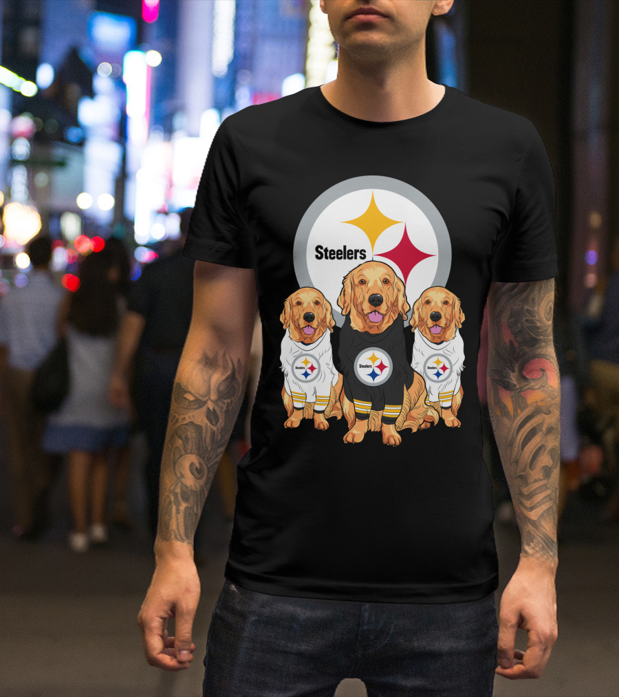 Steelers With Golden Retrievers Dogs In Team Jerseys T-Shirt