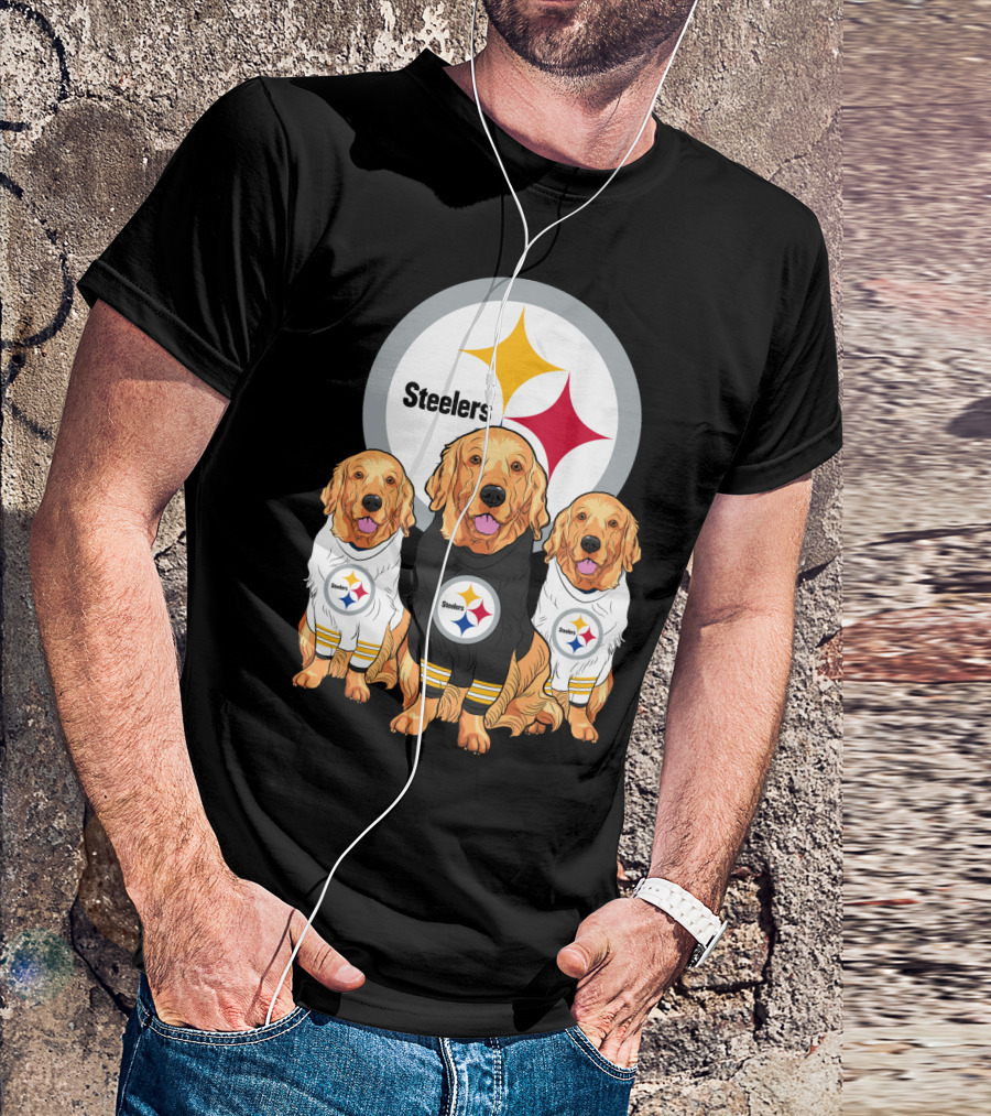 Steelers With Golden Retrievers Dogs In Team Jerseys T-Shirt
