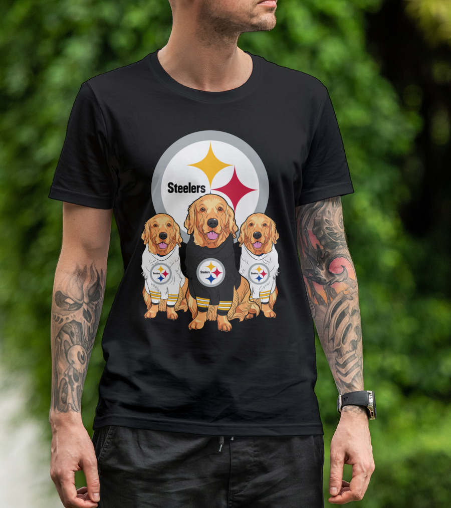 Steelers With Golden Retrievers Dogs In Team Jerseys T-Shirt