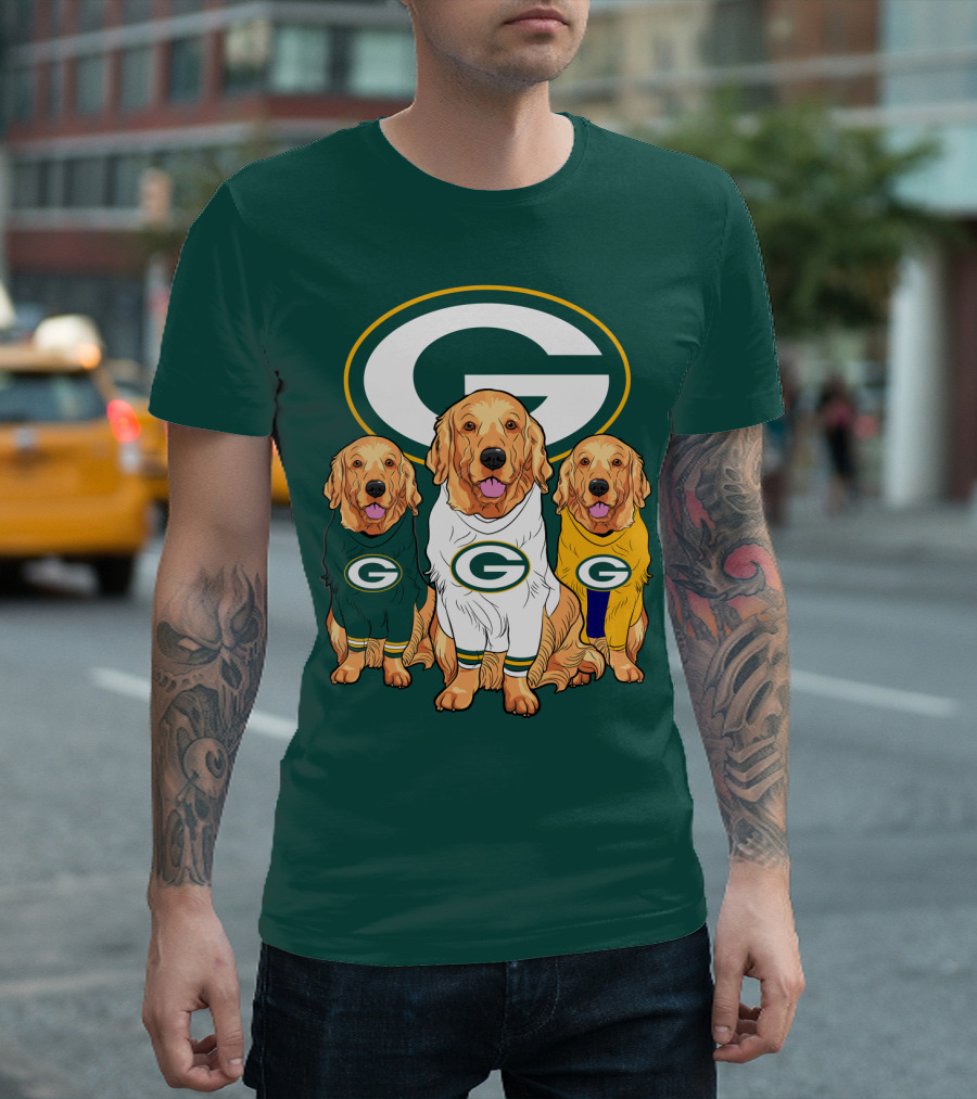 Green Bay Packers Golden Retriever Dog Trio T-Shirt