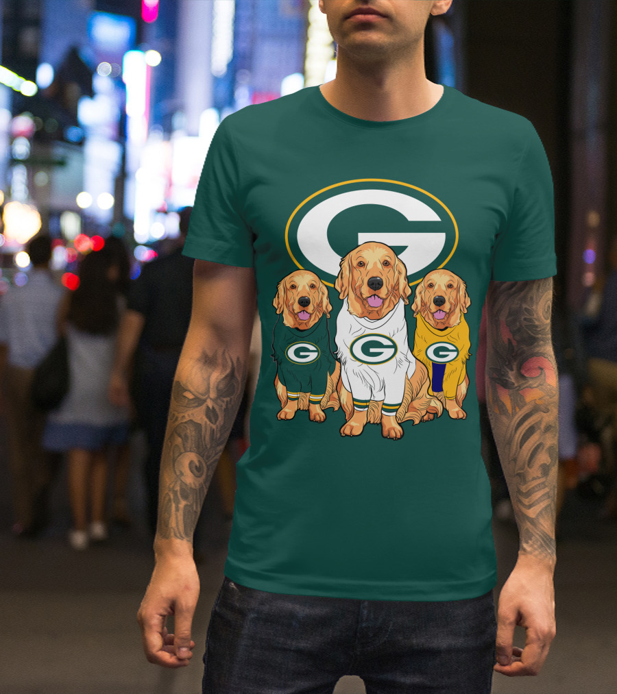 Green Bay Packers Golden Retriever Dog Trio T-Shirt