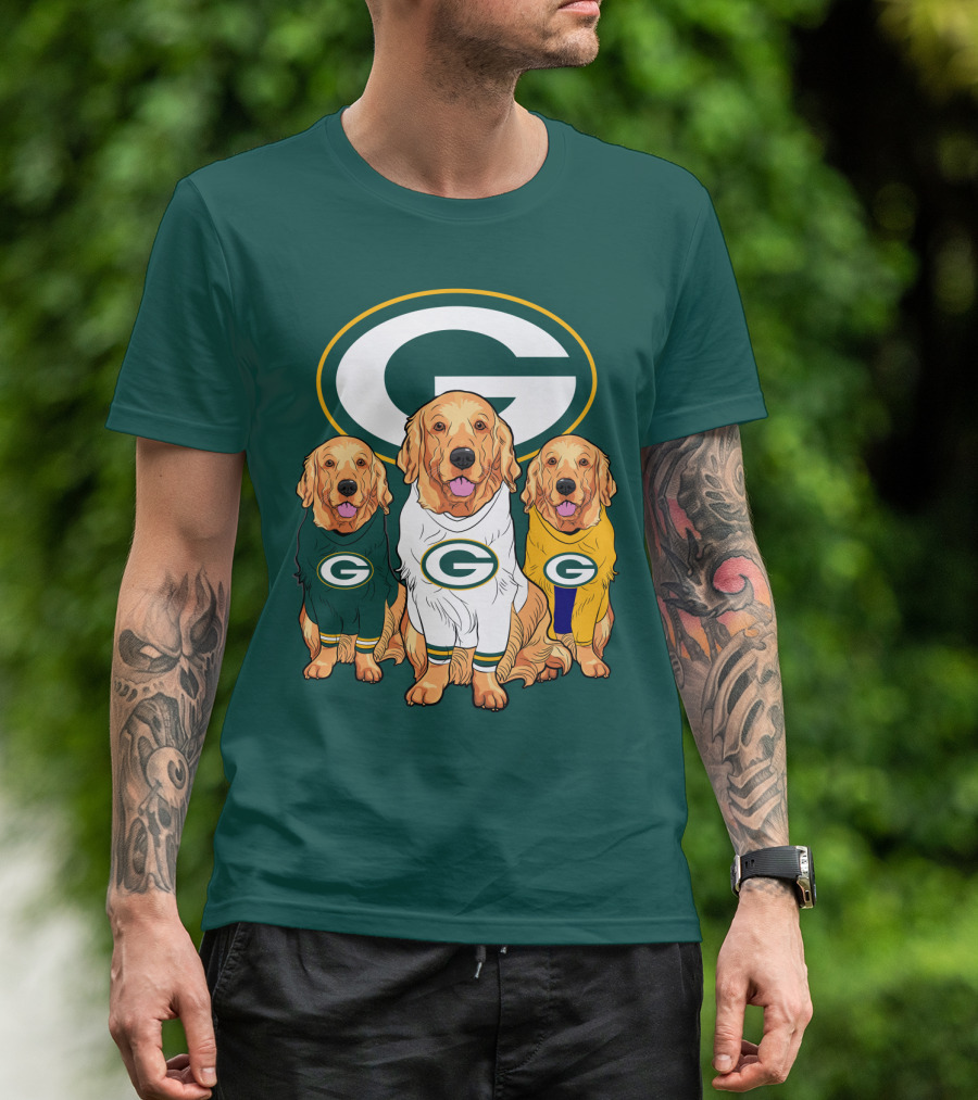 Green Bay Packers Golden Retriever Dog Trio T-Shirt