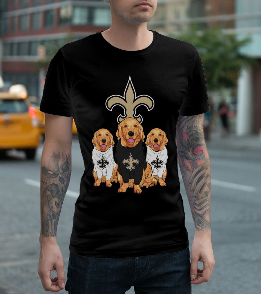 Golden Retrievers With New Orleans Saints Fleur-De-Lis Symbol T-Shirt