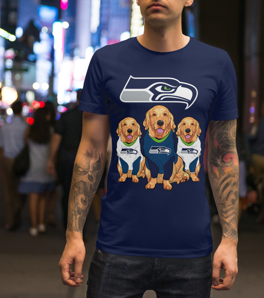Seahawks Golden Retrievers Dogs In Team Jerseys T-Shirt