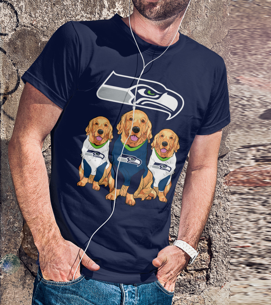 Seahawks Golden Retrievers Dogs In Team Jerseys T-Shirt