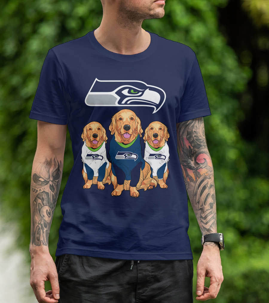 Seahawks Golden Retrievers Dogs In Team Jerseys T-Shirt