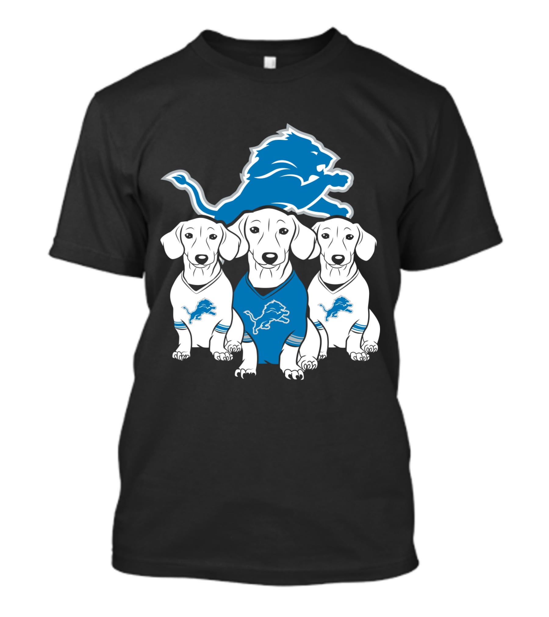 Detroit Lions Three Dachshund Dog T-Shirt