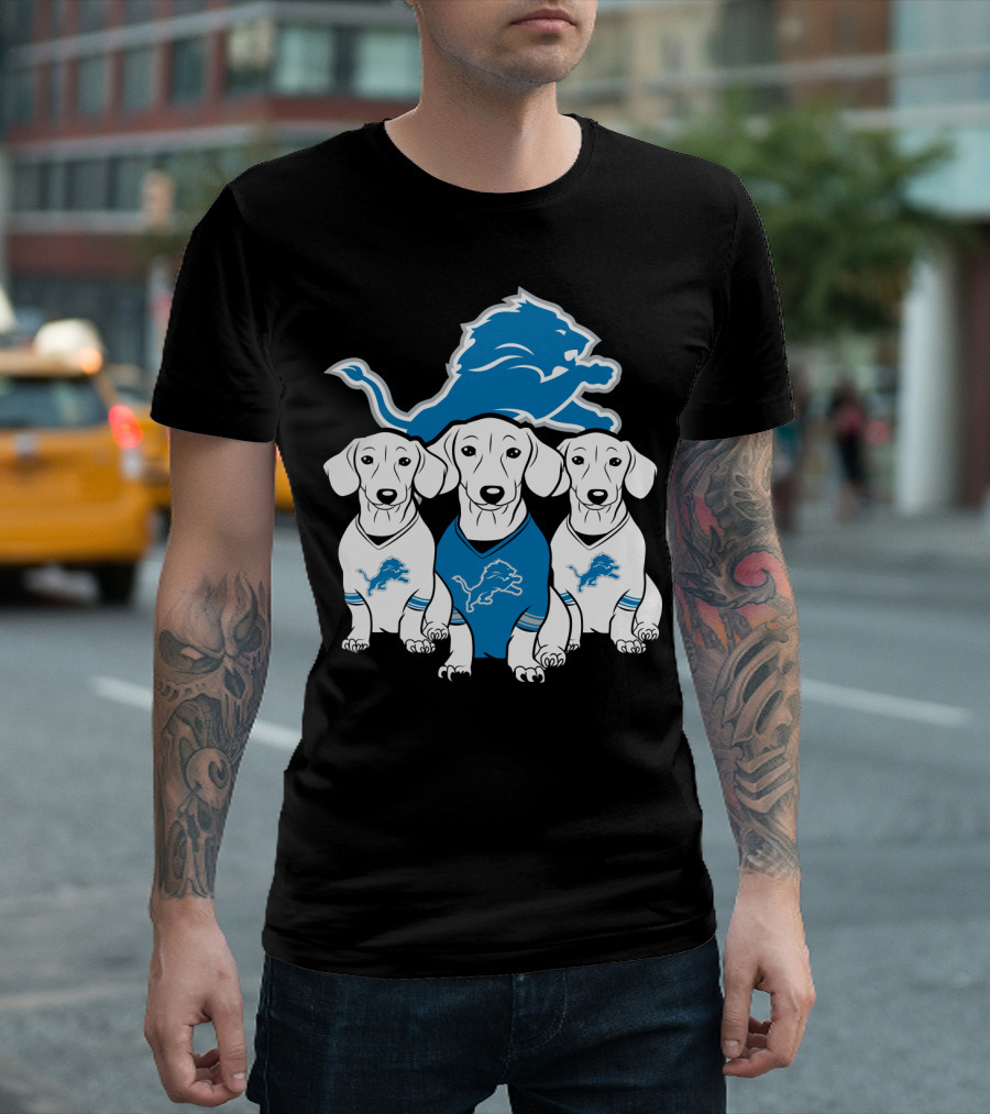 Detroit Lions Three Dachshund Dog T-Shirt