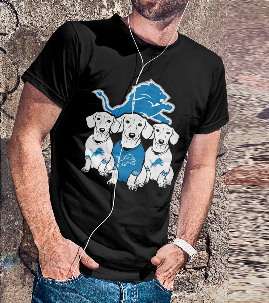 Detroit Lions Three Dachshund Dog T-Shirt