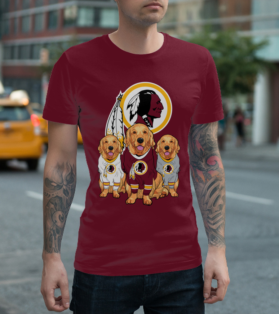Three Golden Retrievers In Washington Football Team Jerseys T-Shirt