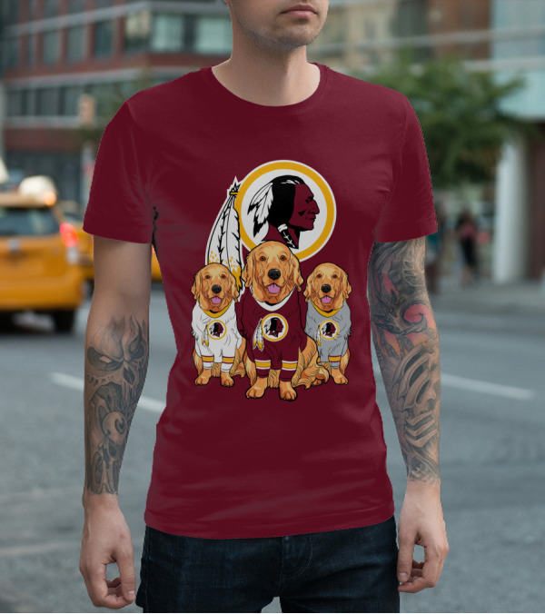 Three Golden Retrievers In Washington Football Team Jerseys T-Shirt