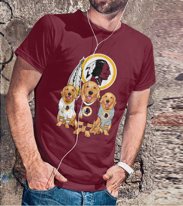 Three Golden Retrievers In Washington Football Team Jerseys T-Shirt