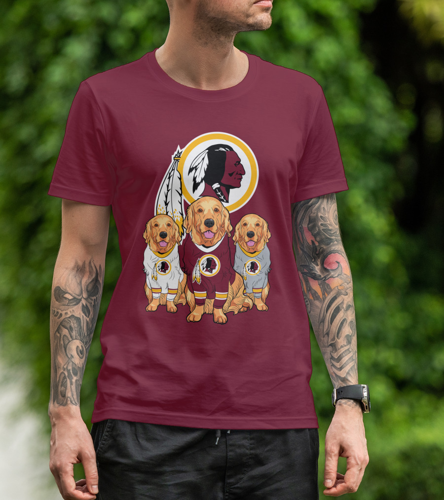Three Golden Retrievers In Washington Football Team Jerseys T-Shirt