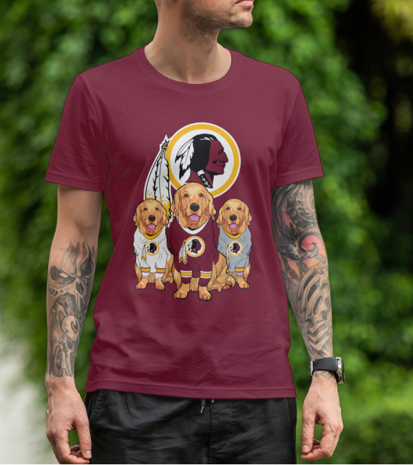 Three Golden Retrievers In Washington Football Team Jerseys T-Shirt