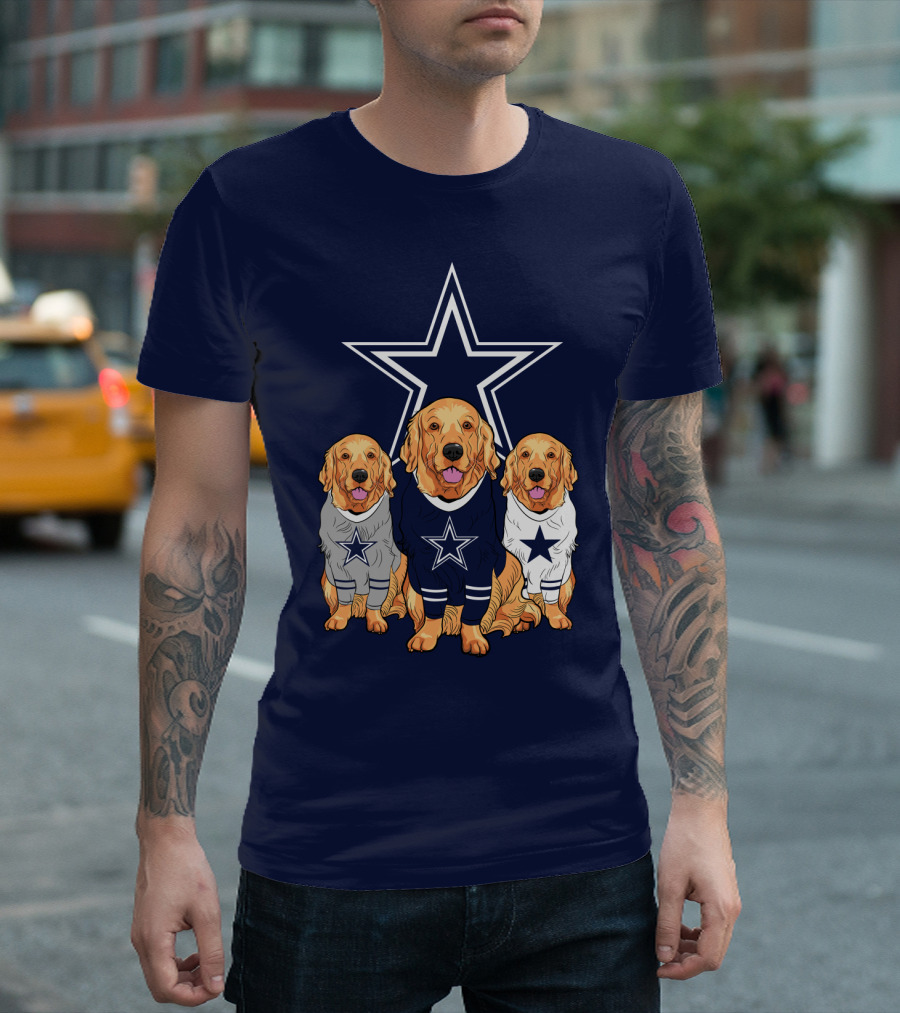 Dallas Cowboys Golden Retrievers Trio T-Shirt