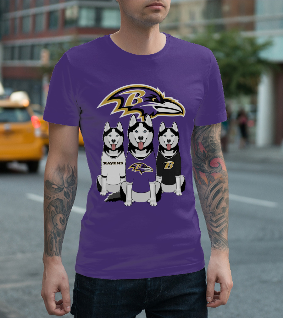 Ravens Husky Trio With Baltimore Ravens T-Shirt