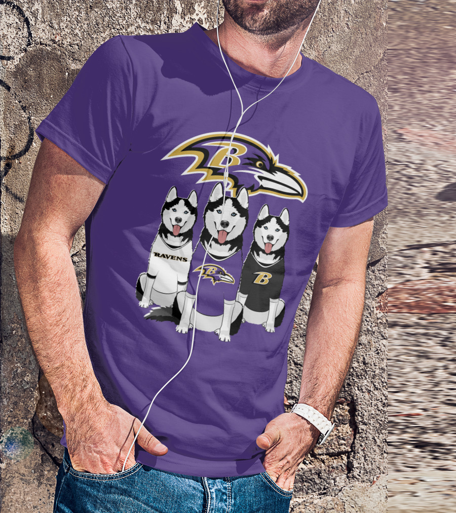 Ravens Husky Trio With Baltimore Ravens T-Shirt