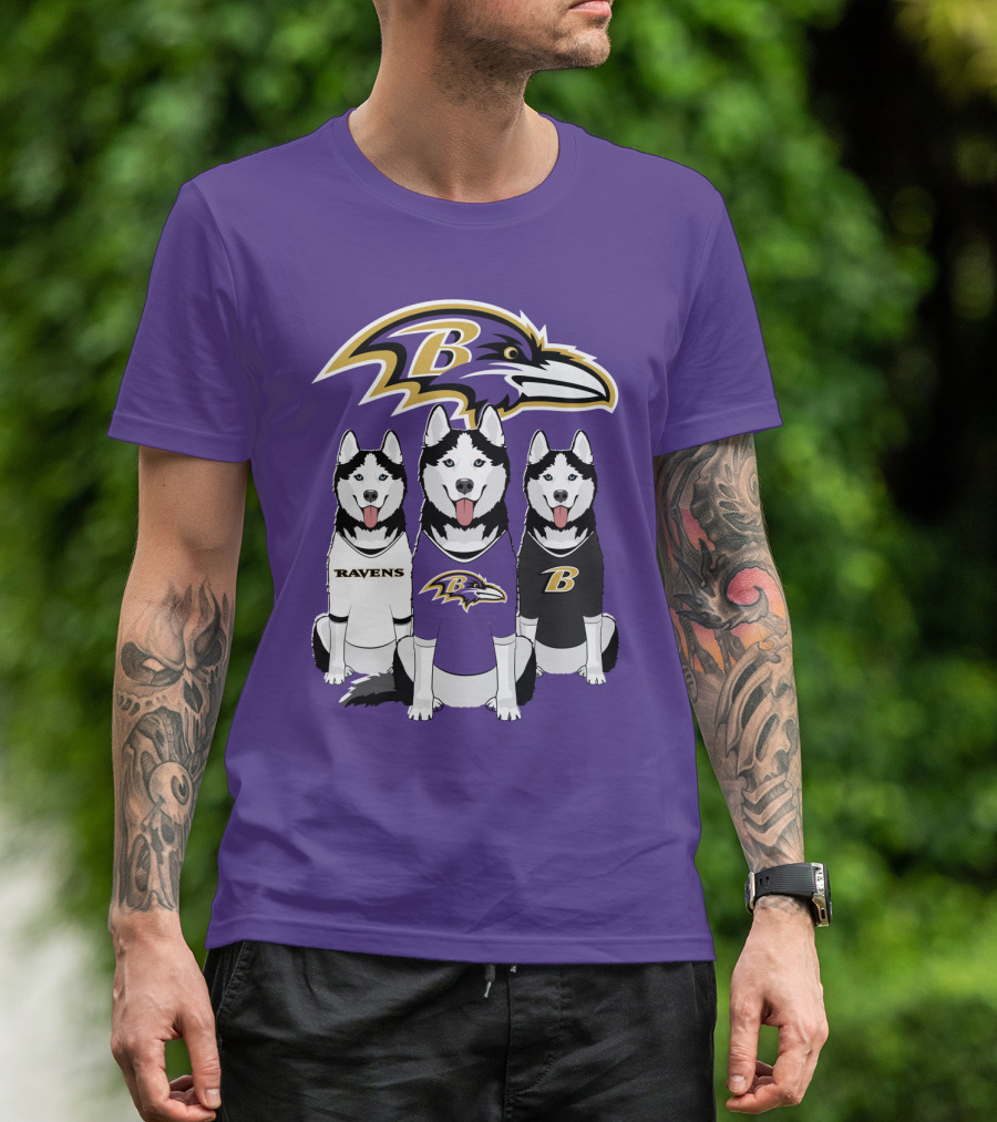 Ravens Husky Trio With Baltimore Ravens T-Shirt
