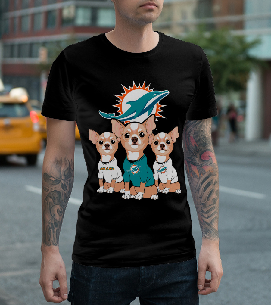 Miami Dolphins Chihuahua Trio T-Shirt