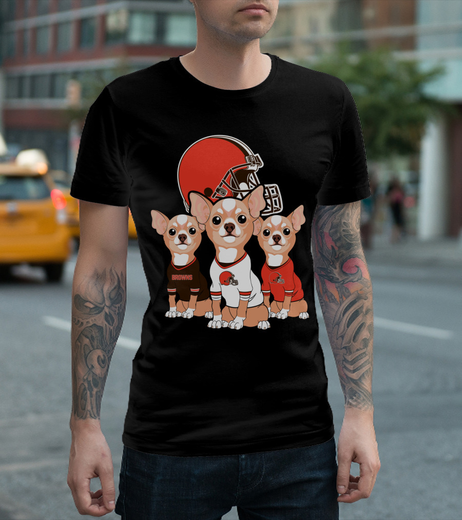 Browns Football Chihuahua Trio T-Shirt