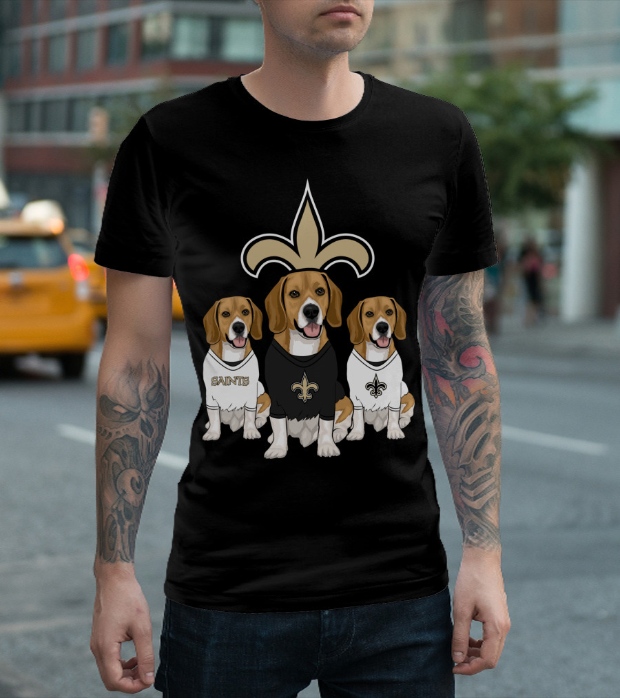 Saints Beagle Trio With Fleur-De-Lis T-Shirt