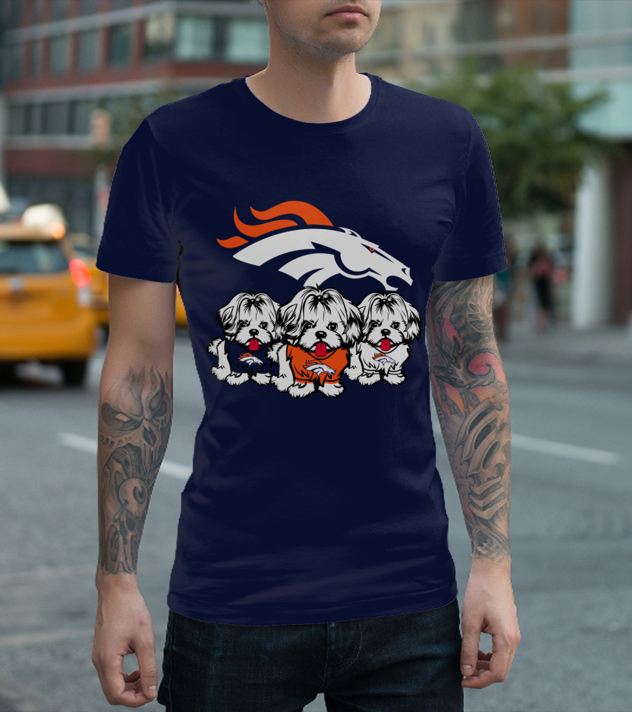 Shih Tzu Dogs Denver Broncos NFL Football Fan T-Shirt