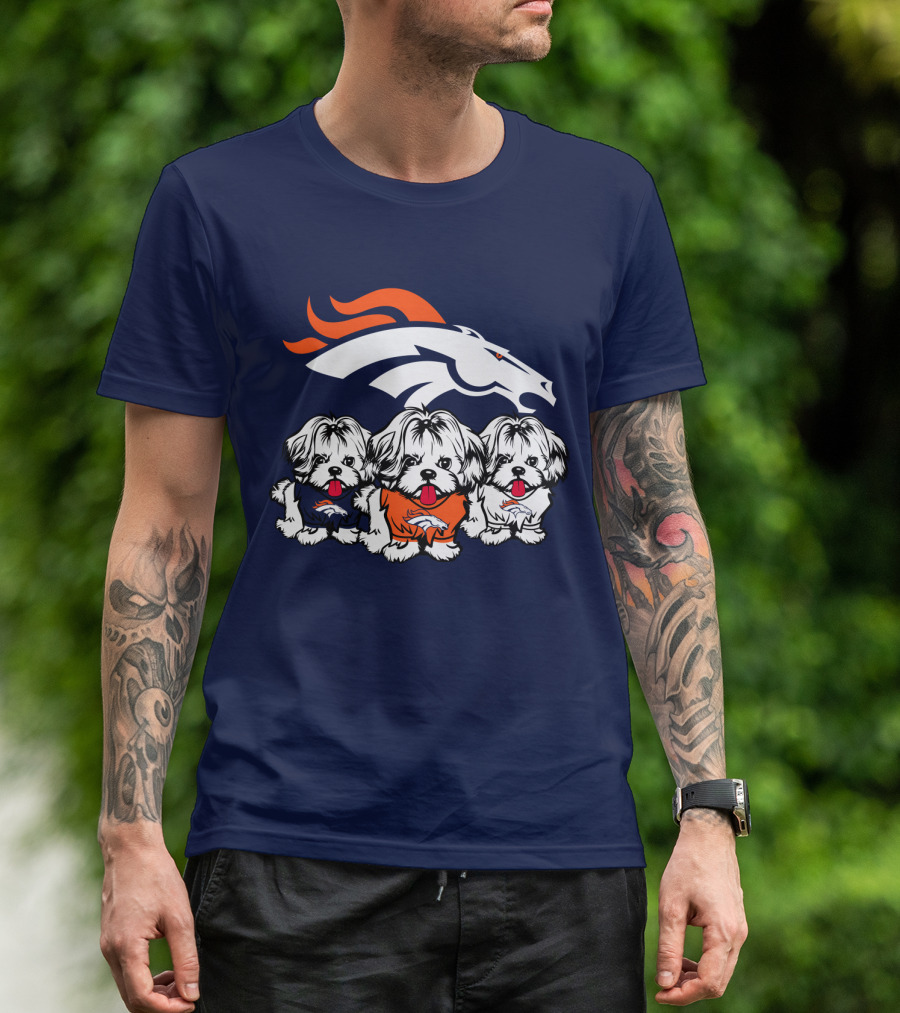 Shih Tzu Dogs Denver Broncos NFL Football Fan T-Shirt