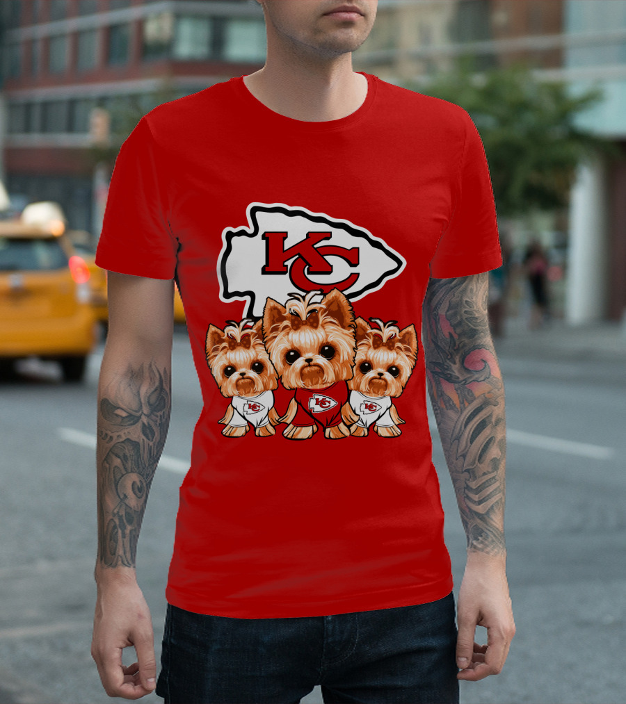 Kansas City Chiefs Dogs with Yorkies in Logo T-Shirt