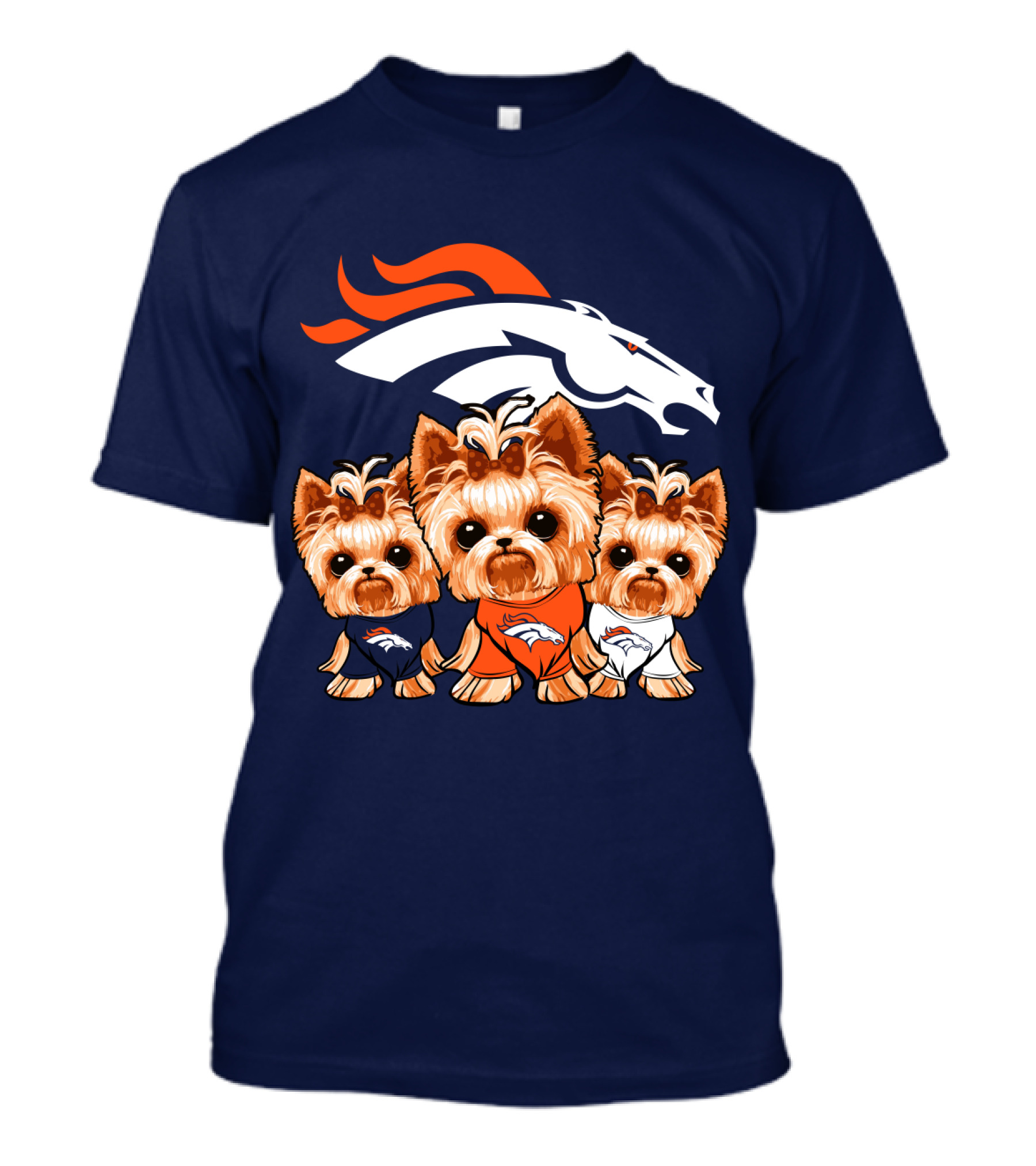 Denver Broncos Yorkies With Team Logo And Three Adorable Dogs In Jerseys T-Shirt