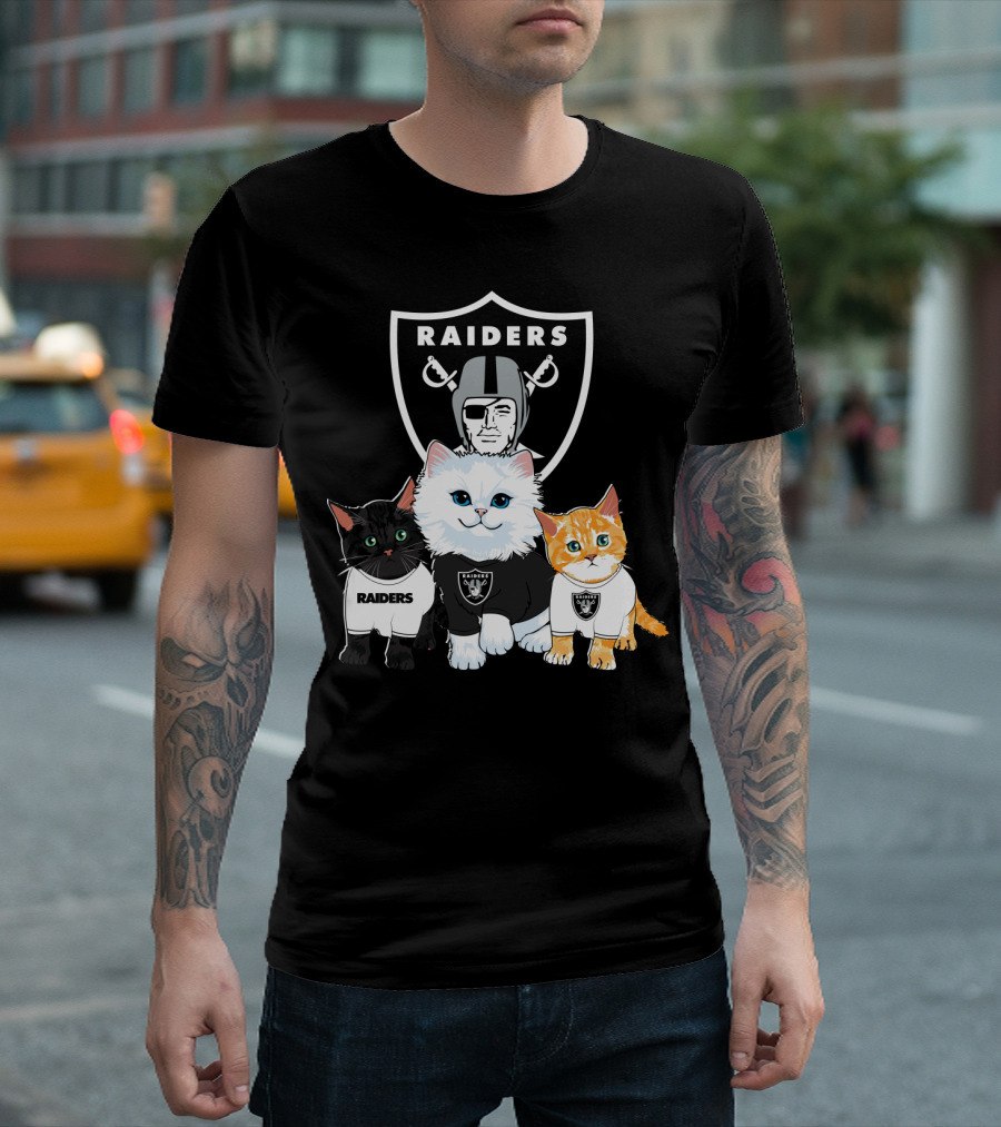 Raiders Football Team Cats with NFL Logo and Helmet Shield T-Shirt