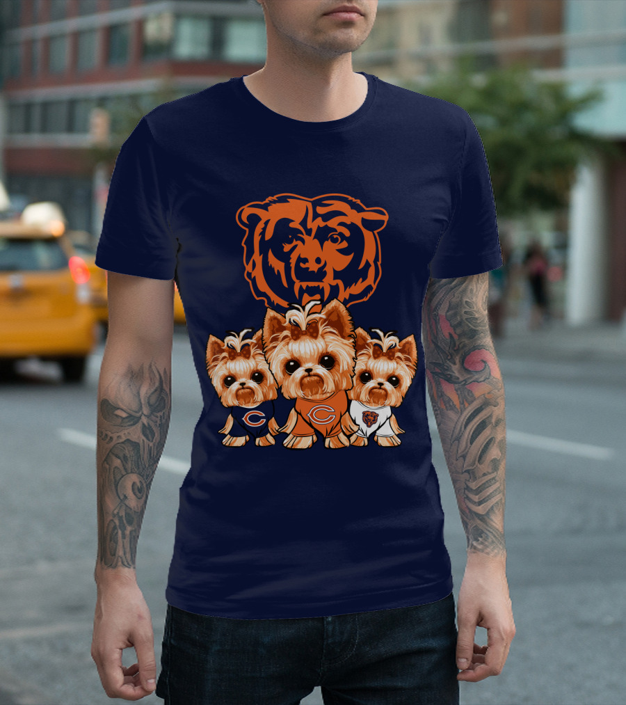 Chicago Bears Yorkshire Terrier Puppy Trio T-Shirt