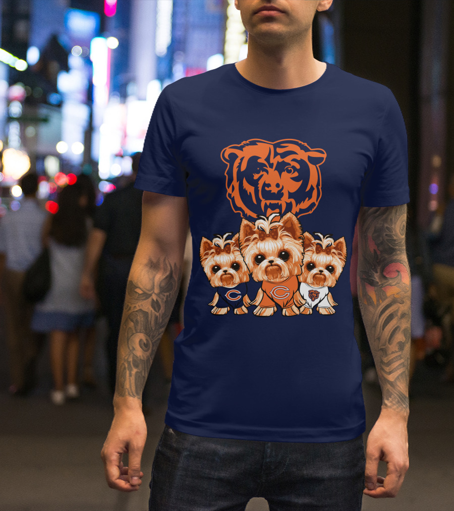 Chicago Bears Yorkshire Terrier Puppy Trio T-Shirt