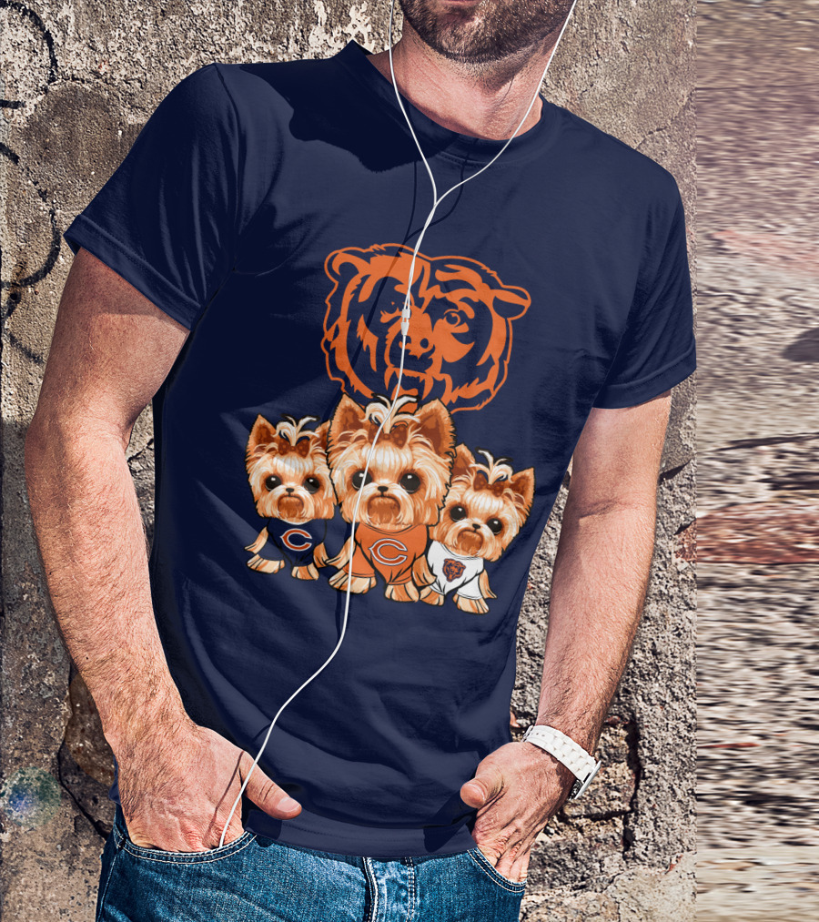 Chicago Bears Yorkshire Terrier Puppy Trio T-Shirt