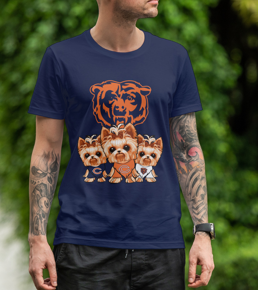 Chicago Bears Yorkshire Terrier Puppy Trio T-Shirt