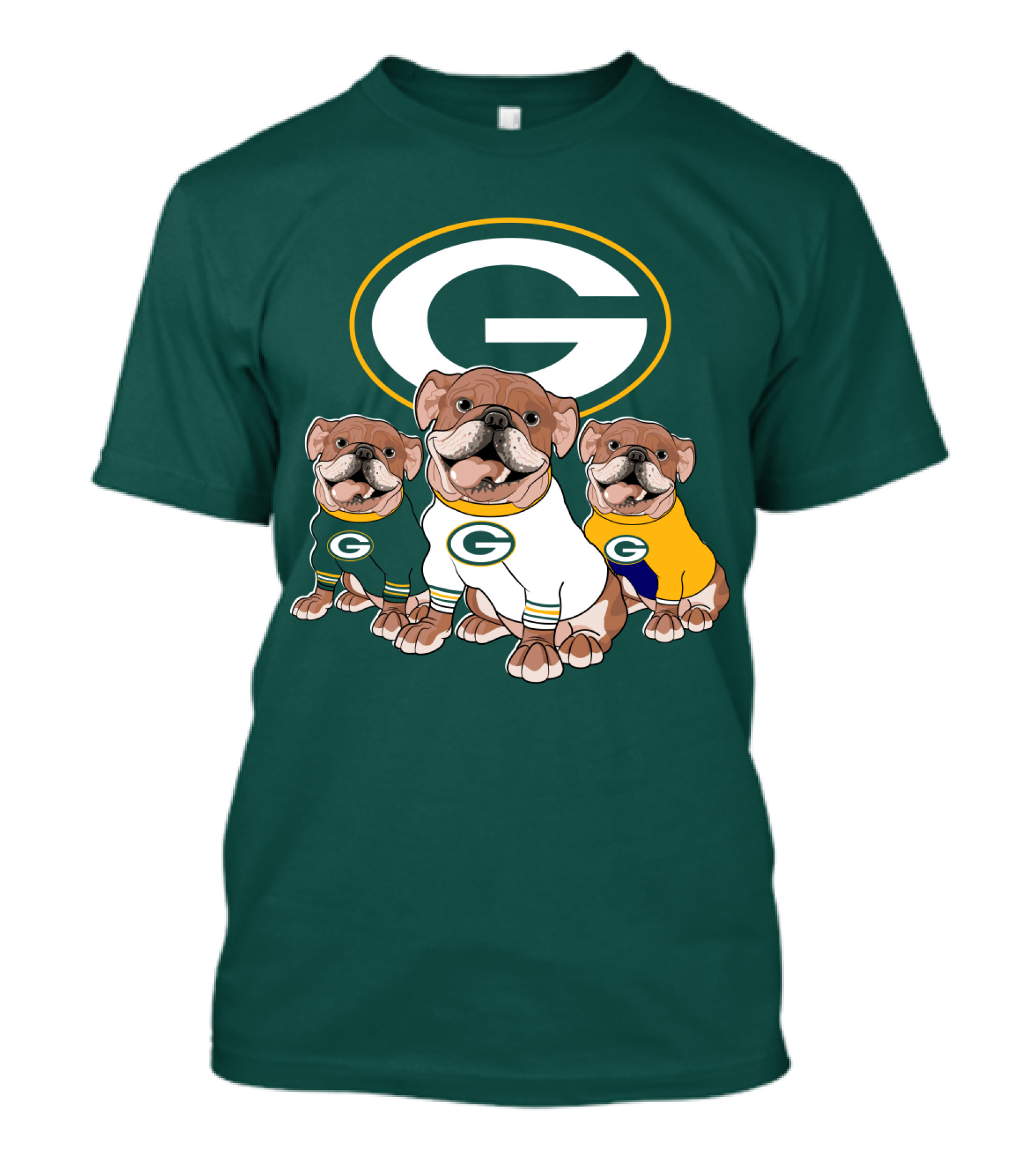 Bulldogs Wearing Green Bay Packers Jerseys T-Shirt