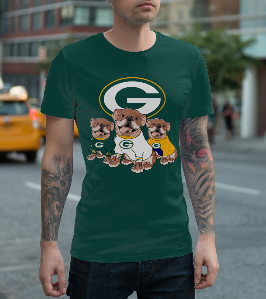 Bulldogs Wearing Green Bay Packers Jerseys T-Shirt