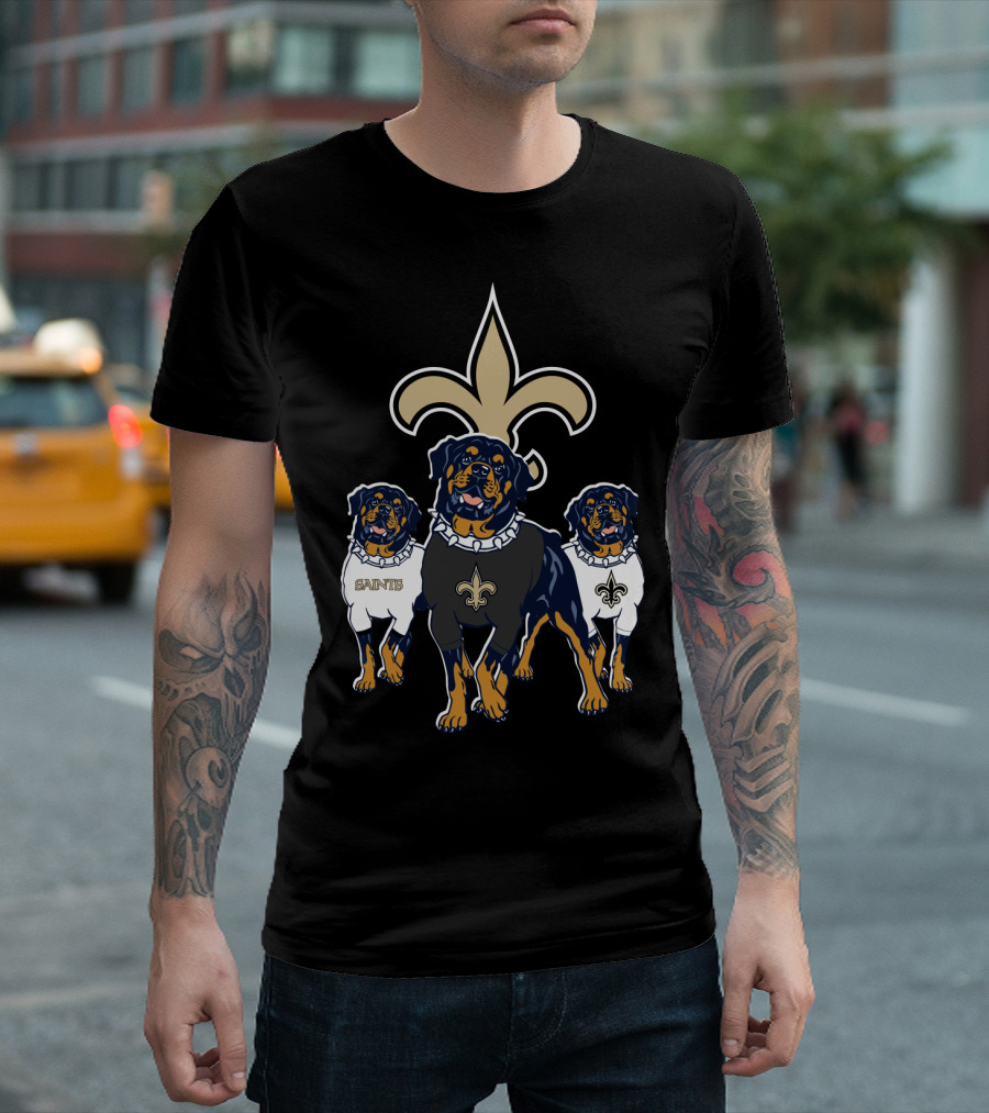 New Orleans Saints Rottweiler Trio Fleur-De-Lis T-Shirt