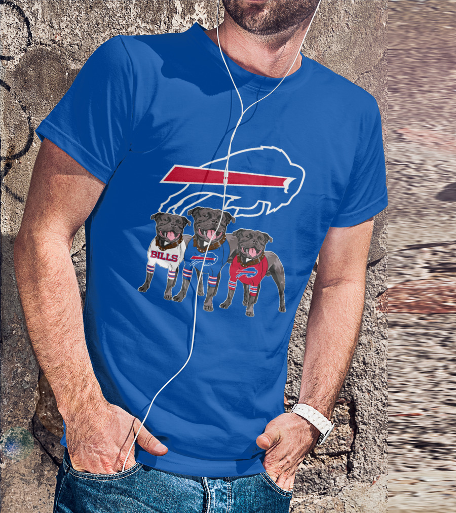 Buffalo Bills Pitbull Trio On Blue Buffalo T-Shirt