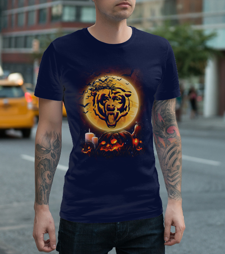 Chicago Bears Halloween Moonlit Pumpkin Jack-O'-Lantern T-Shirt