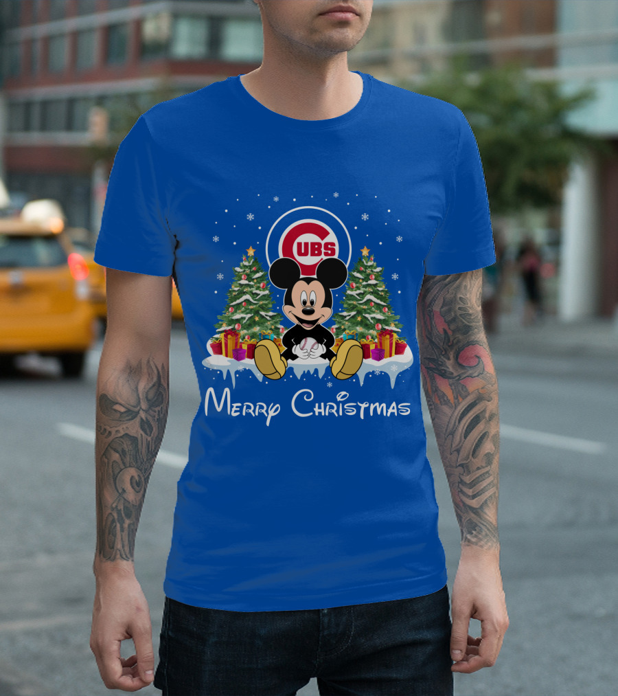 Merry Christmas Chicago Cubs Mickey Mouse T-Shirt