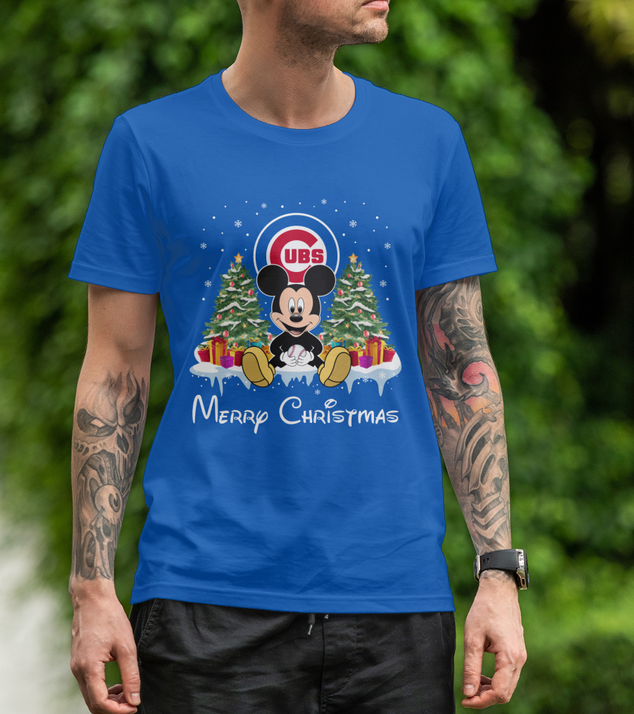 Merry Christmas Chicago Cubs Mickey Mouse T-Shirt