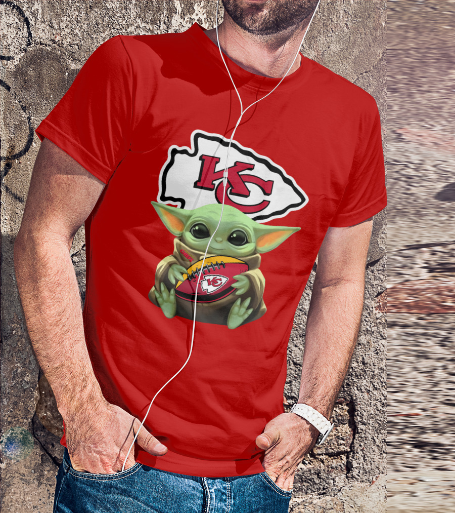 Baby Yoda Holds Kansas City Chiefs Football T-Shirt