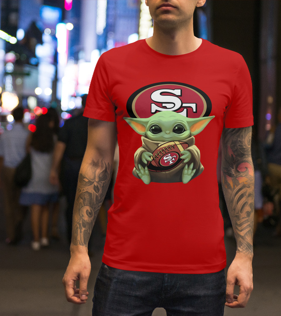 Baby Yoda Football 49ers Star Wars Crossover Fan T-Shirt
